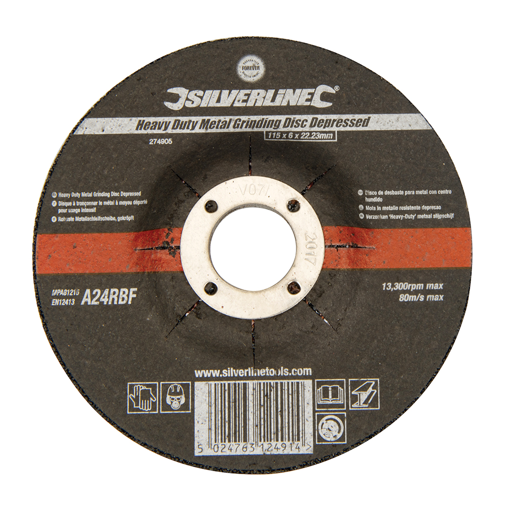 Heavy Duty Metal Grinding Disc Depressed - 115 x 6 x 22.23mm