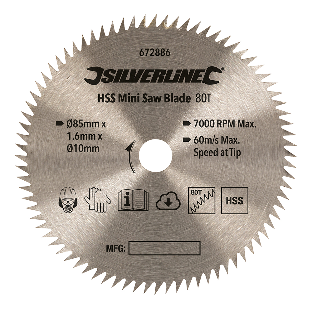 HSS Mini Saw Blade - 85mm Dia - 10mm Bore - 80T