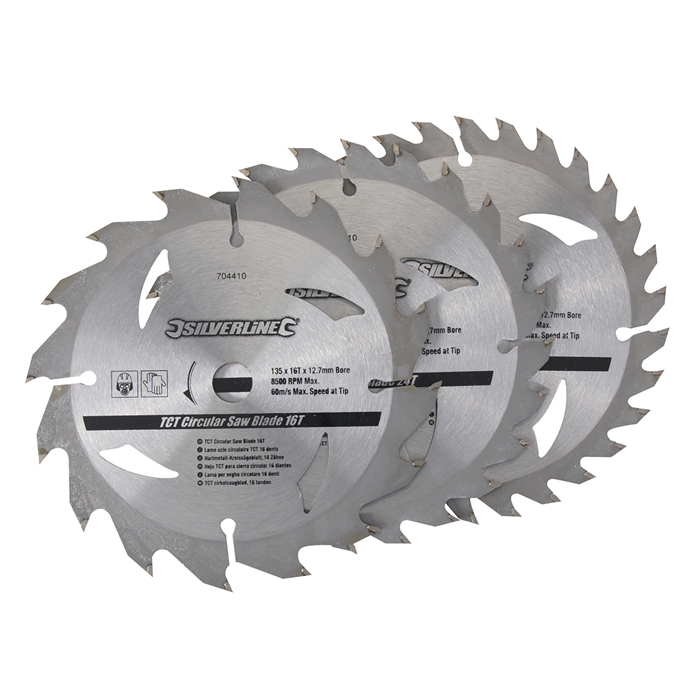 TCT Circular Saw Blades 16, 24, 30T 3pk - 135 x 12.7 - 10mm Ring