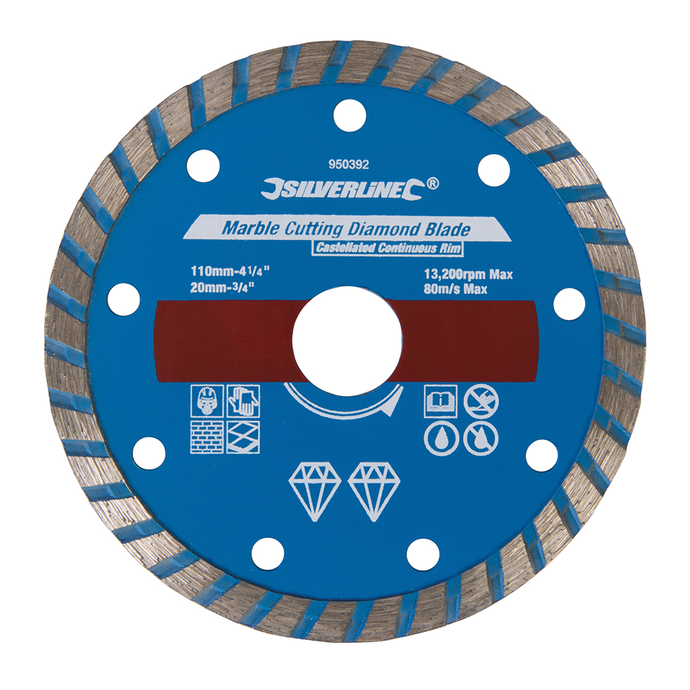 Marble Cutting Diamond Blade - 110 x 20mm Castellated Continuous Rim