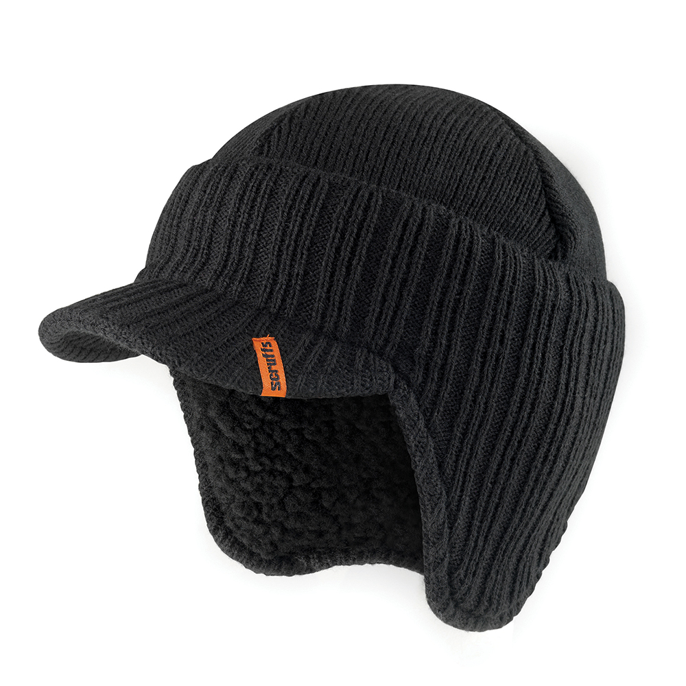 Peaked Knitted Hat Black - One Size
