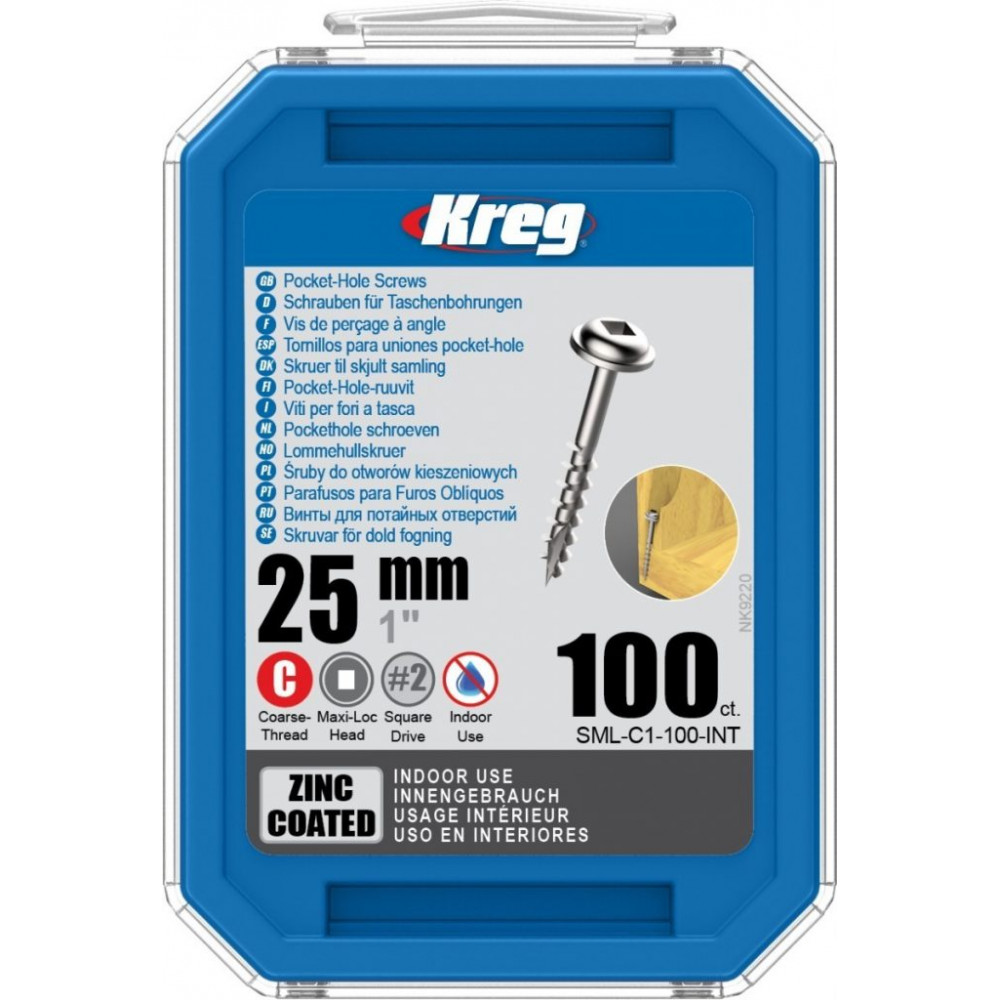 Kreg Zinc 25mm Pocket-Hole Screws Washer Head Coarse - No.8 x 1" 100pk