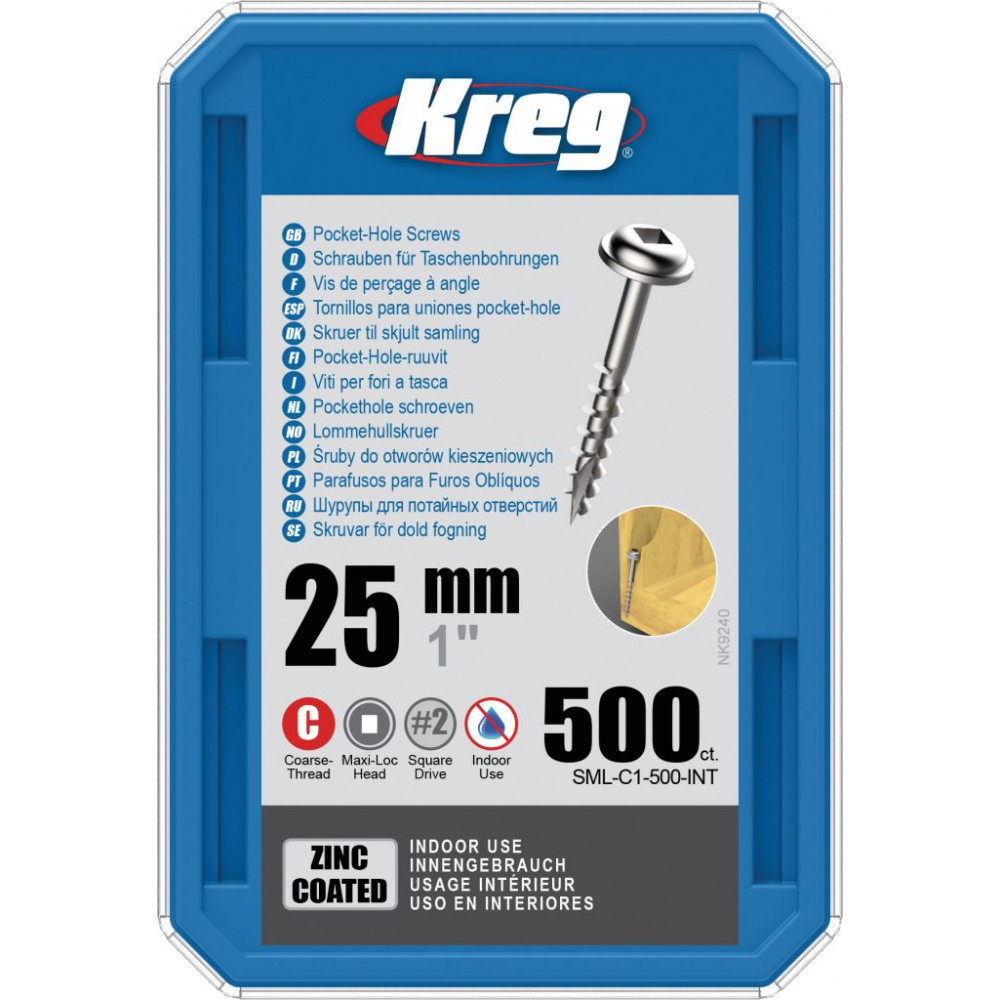 Kreg Zinc 25mm Pocket-Hole Screws Washer Head Coarse - No.8 x 1" 500pk