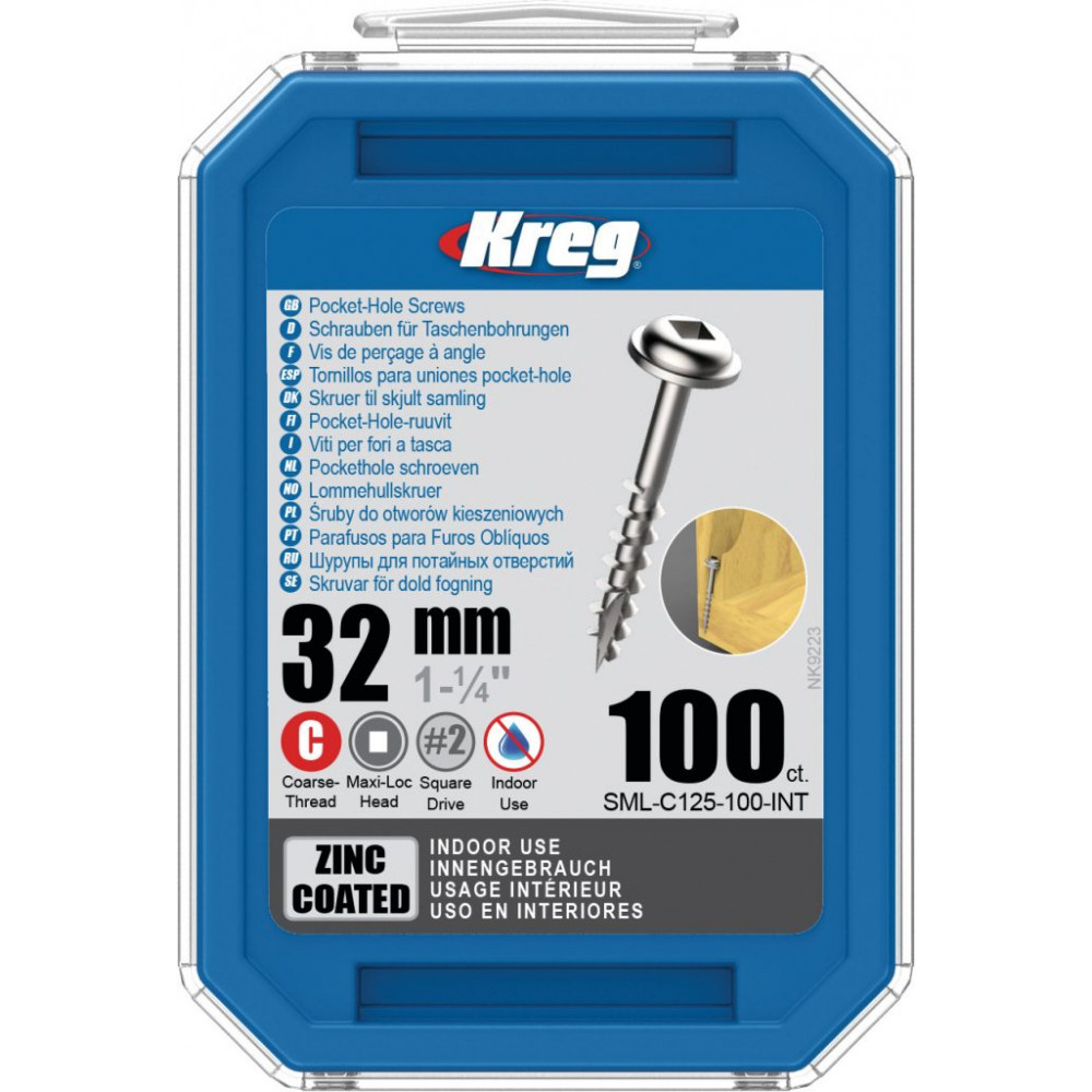 Kreg Zinc 32mm Pocket-Hole Screws Washer Head Coarse - No.8 x 1-1/4" 100pk