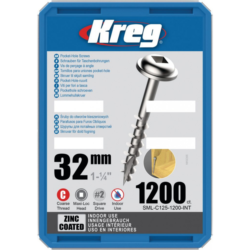 Kreg Zinc 32mm Pocket-Hole Screws Washer Head Coarse - No.8 x 1-1/4" 1200pk