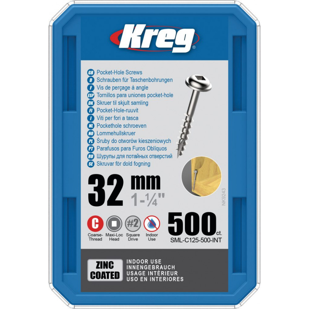 Kreg Zinc 32mm Pocket-Hole Screws Washer Head Coarse - No.8 x 1-1/4" 500pk