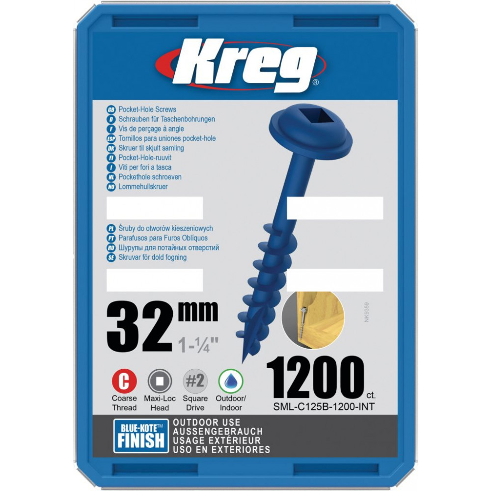 Kreg Blue-Kote™ Pocket-Hole Screws Washer Head Coarse - No.8 x 1-1/4" 1200pk