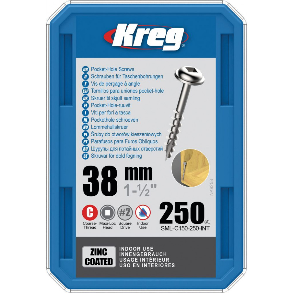 Kreg Zinc 38mm Pocket-Hole Screws Washer Head Coarse - No.8 x 1-1/2" 250pk