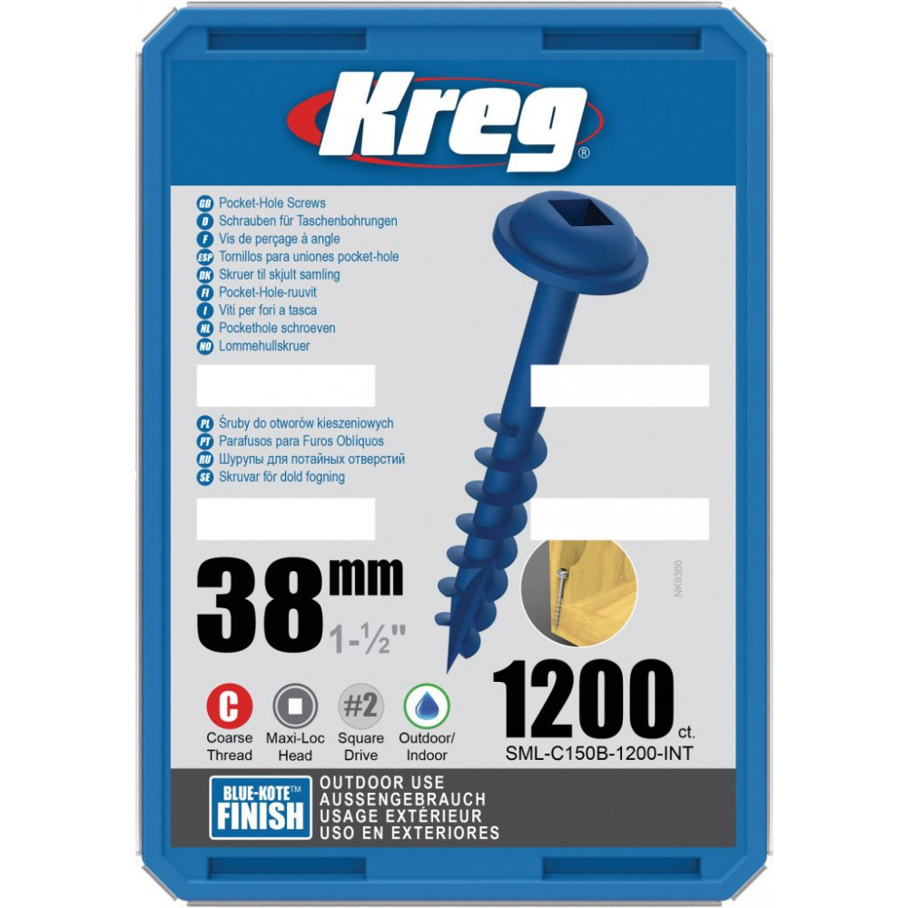 Kreg Blue-Kote™ Pocket-Hole Screws Washer Head Coarse - No.8 x 1-1/2" 1200pk