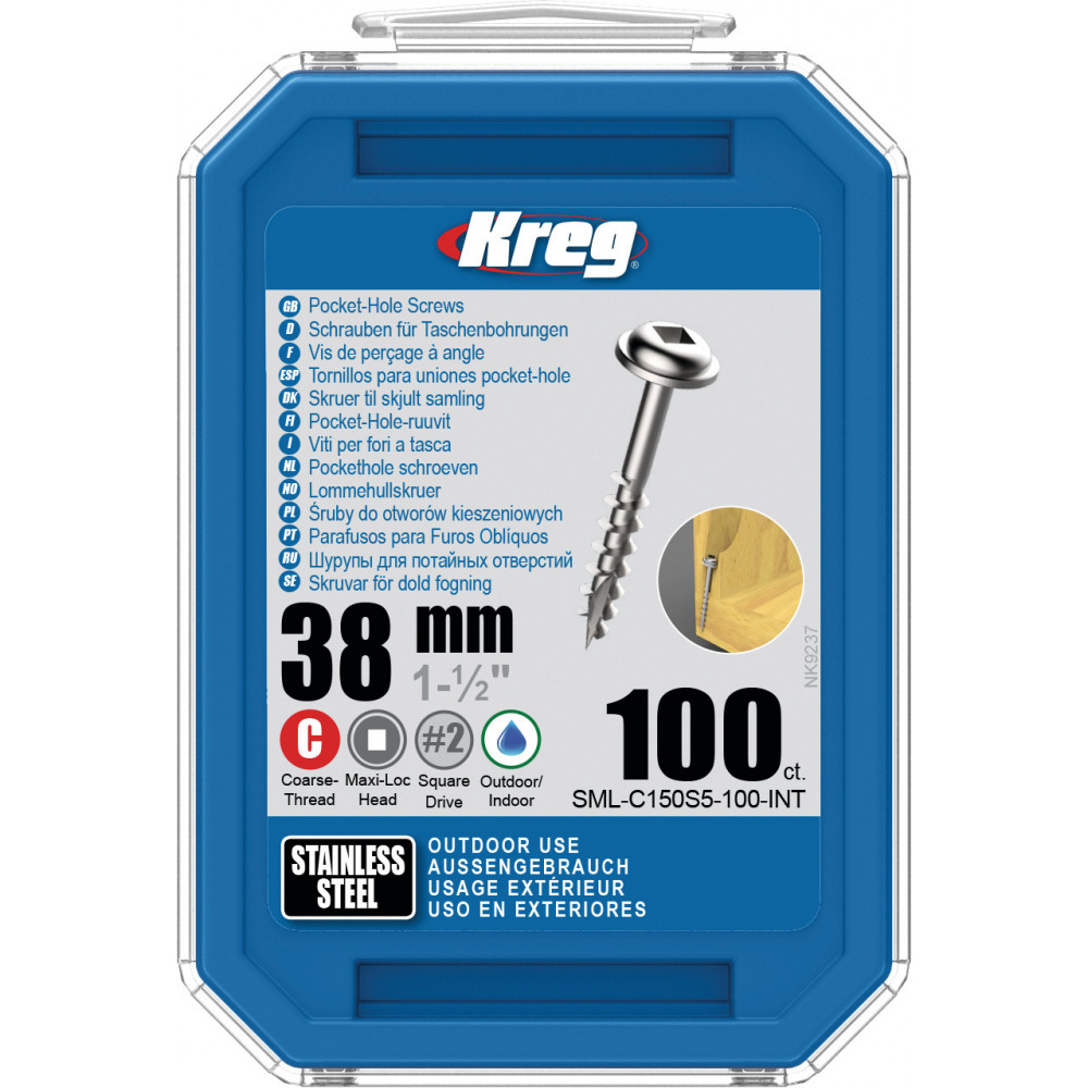 Kreg S/Steel Pocket-Hole Screws Washer Head Coarse - No.8 x 1-1/2" 100pk