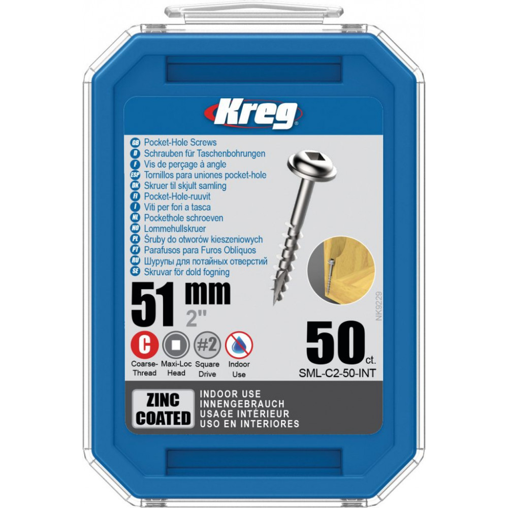 Kreg Zinc 51mm Pocket-Hole Screws Washer Head Coarse - No.8 x 2" 50pk