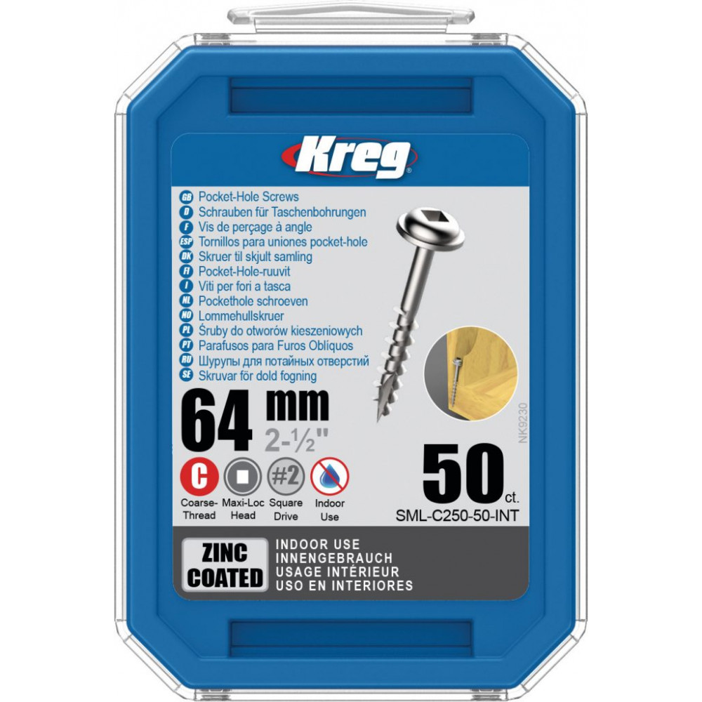Kreg Zinc 64mm Pocket-Hole Screws Washer Head Coarse - No.8 x 2-1/2" 50pk