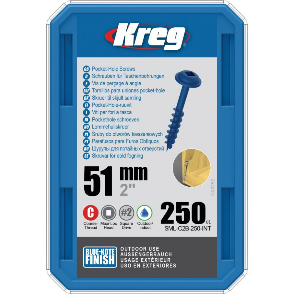 Kreg Blue-Kote™ Pocket-Hole Screws Washer Head Coarse - No.8 x 2" 250pk