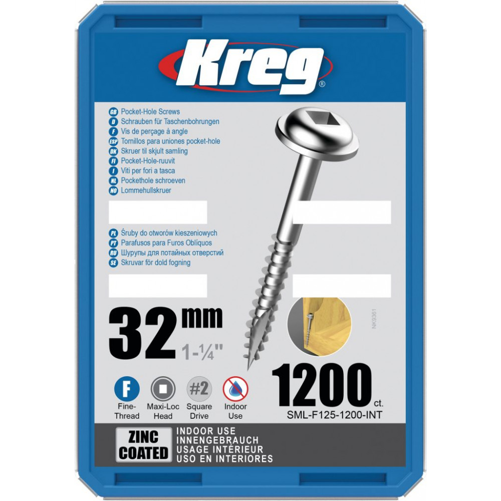 Kreg Zinc 32mm Pocket-Hole Screws Washer Head Fine - No.7 x 1-1/4" 1200pk