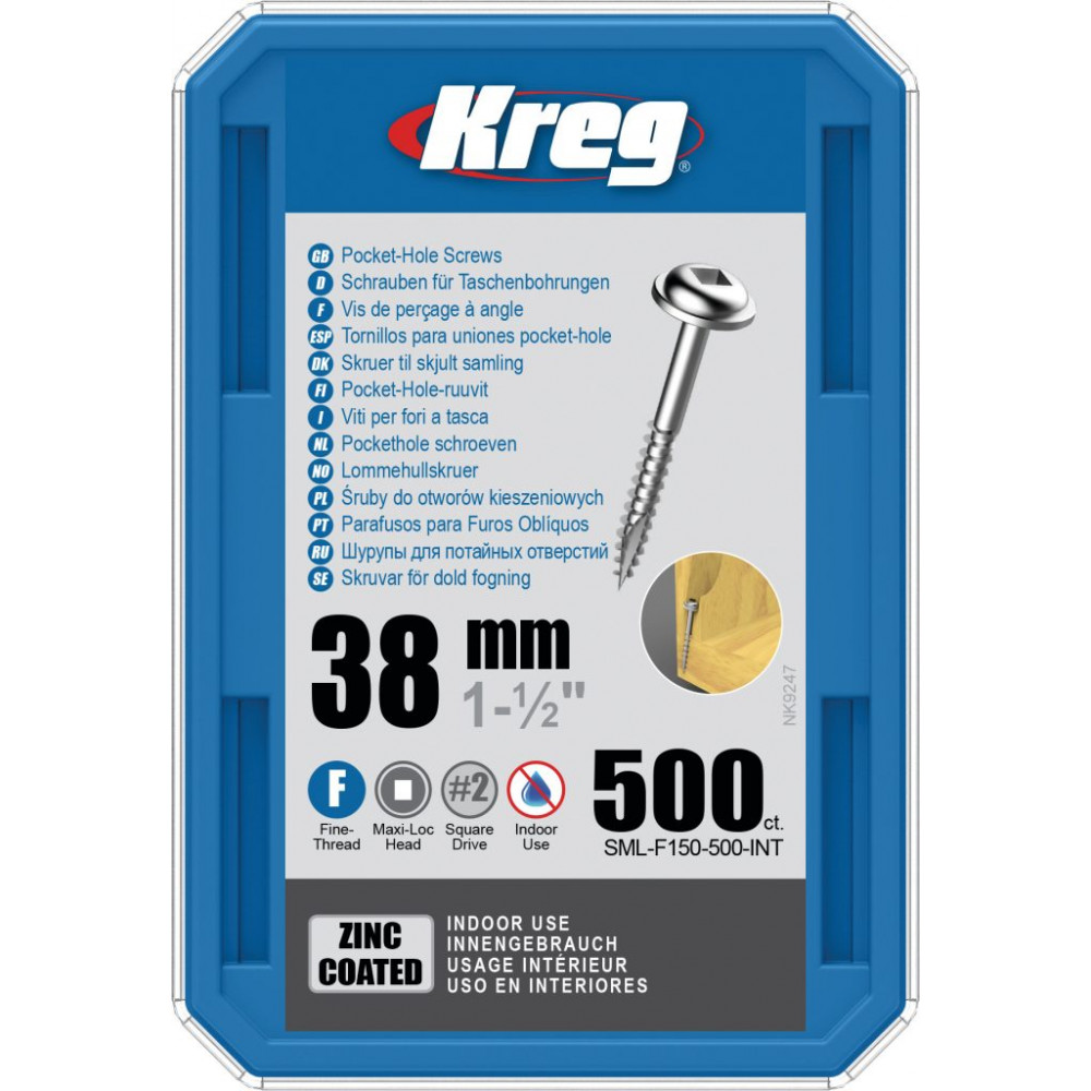 Kreg Zinc 38mm Pocket-Hole Screws Washer Head Fine - No.7 x 1-1/2" 500pk