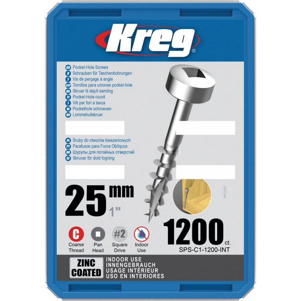 Kreg Zinc 25mm  Pocket-Hole Screws Pan Head Coarse - No.7 x 1" 1200pk