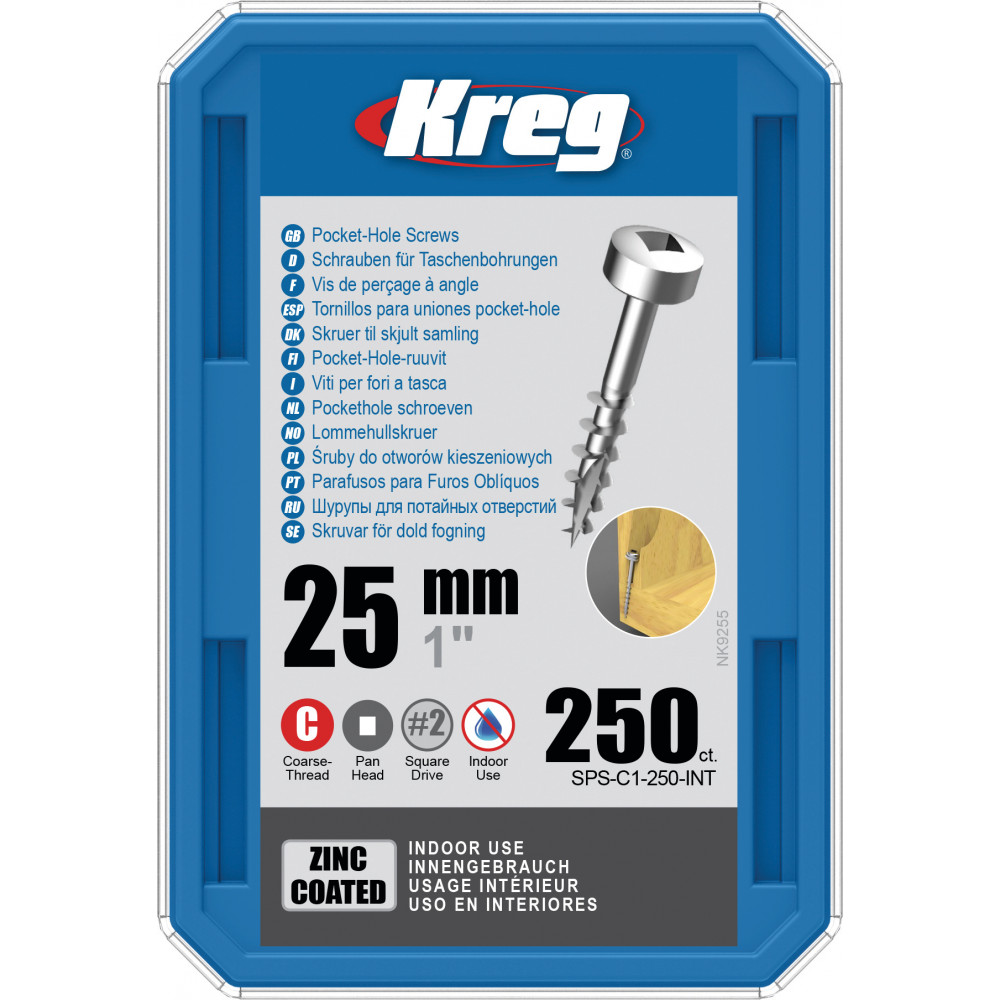 Kreg Zinc 25mm Pocket-Hole Screws Pan Head Coarse - No.7 x 1" 250pk