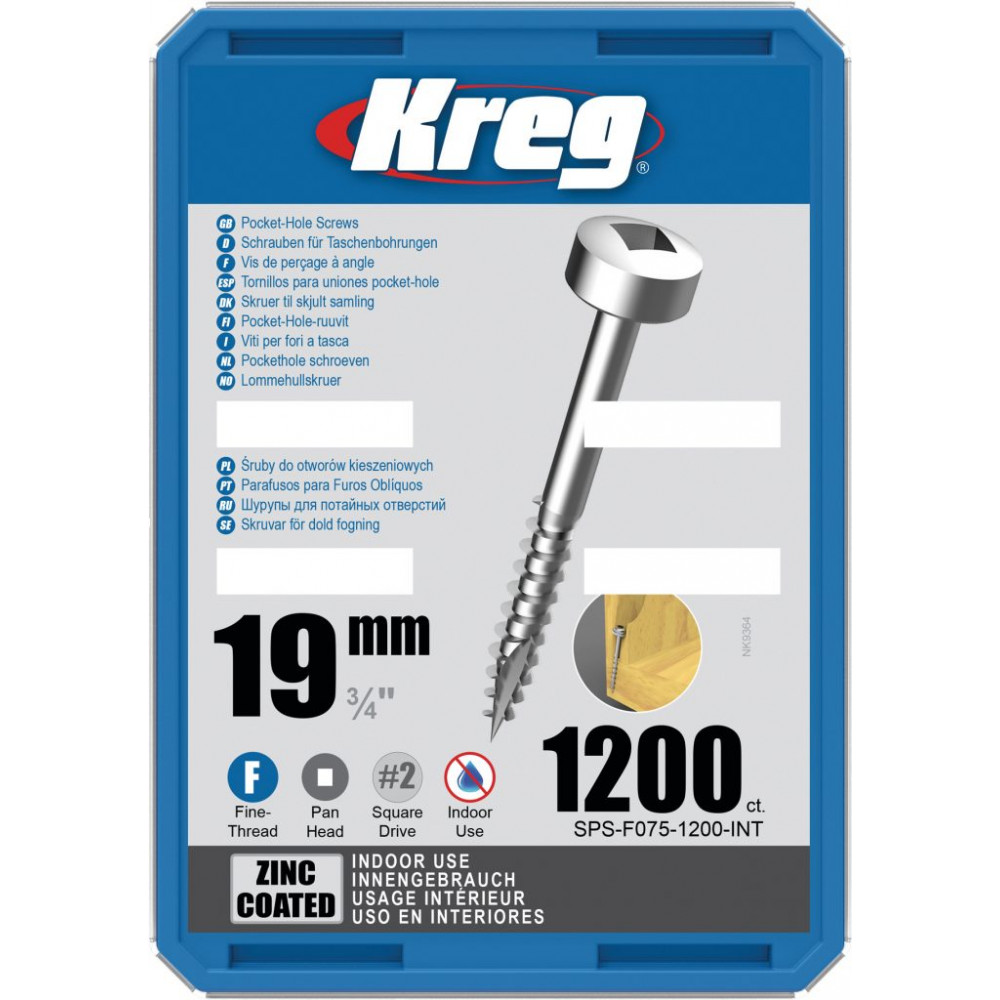 Kreg Zinc 19mm Pocket-Hole Screws Pan Head Fine - No.6 x 3/4" 1200pk