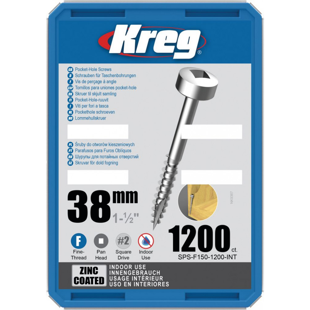 Kreg Zinc 38mm Pocket-Hole Screws Pan Head Fine - No.6 x 1-1/2" 1200pk